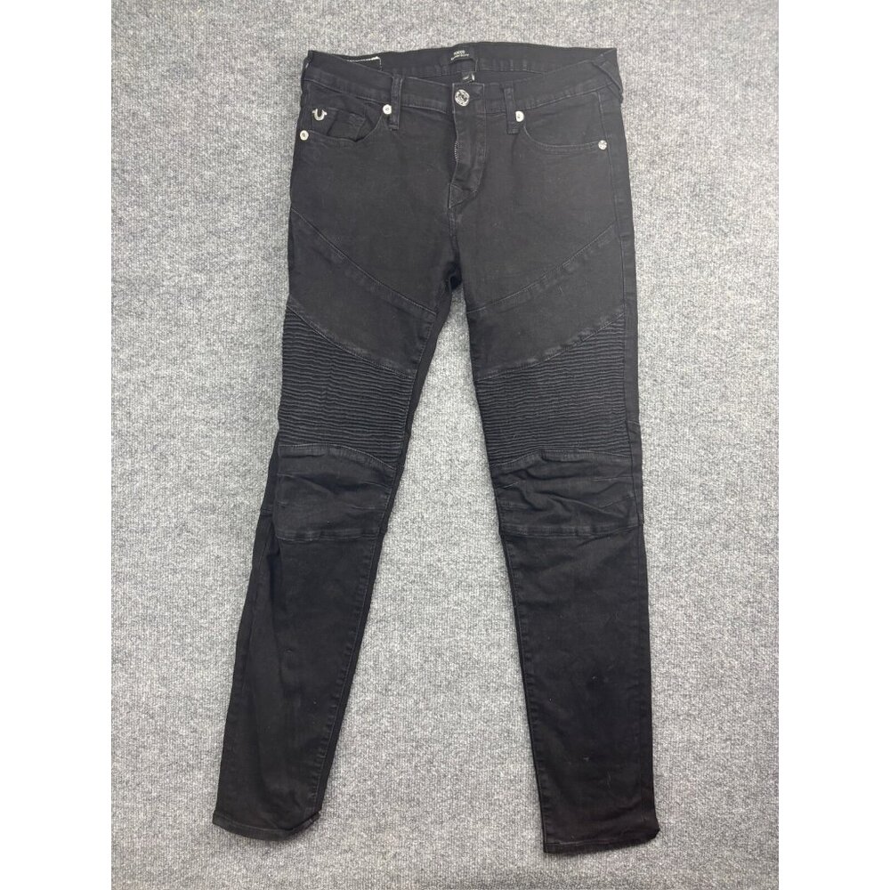 True Religion Rocco Jeans Women's 2‎ Black Denim Relaxed Skinny Moto Stretch